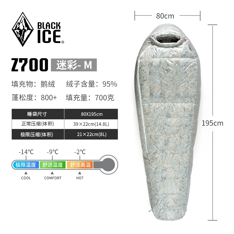 黑冰Z系鵝絨睡袋Z400 Z700 Z1000超輕羽絨睡袋戶外露營-26度Z1300|防潮