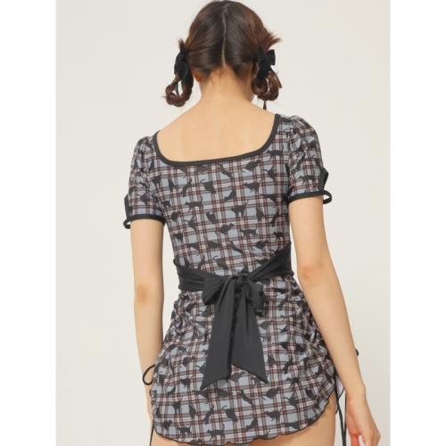 MOF彈力商店 黑色小貓印花連體泳衣