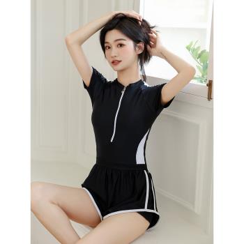 連體泳衣女2024新款顯瘦遮肚保守大碼游泳館大學生運動泡溫泉泳裝