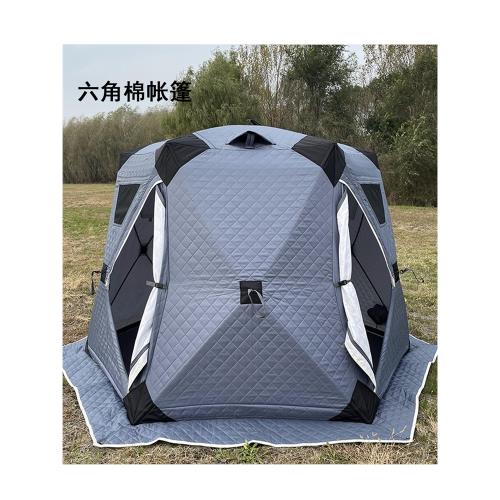 六角野外冬柴暖煙囪口加厚加棉保暖防寒防雨八角穿越露營冰釣帳篷