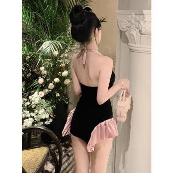 泳衣女2023新款女夏復古純欲小胸聚攏顯瘦連體微胖溫泉保守高階感