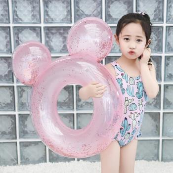 兒童游泳圈亮片帶把手男童女童腋下救生圈卡通造型小孩趴圈寶寶