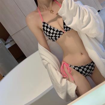 2022夏季法式泳衣女純欲風三點式辣妹比基尼性感暴露顯胸大高級感