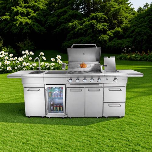 【別墅庭院花園】高端燒烤爐戶外移動廚房304不銹鋼嵌入式燒烤架