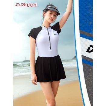 Kappa泳衣女夏保守連體裙式泡溫泉顯瘦遮肚2025年新款大碼游泳裝