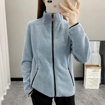冬季抓絨衣女搖粒絨加厚保暖衛衣戶外沖鋒衣內膽雙面加絨休閑外套