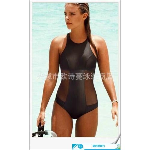女式廠家直銷系列網紗 連體井型拼接比基尼泳裝 女溫泉泳衣遮肚