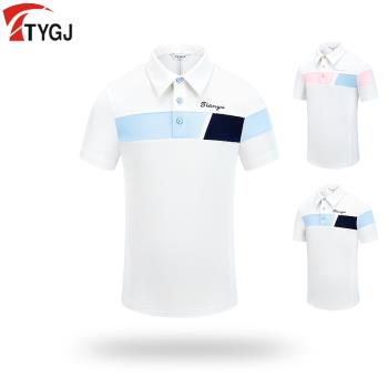 高爾夫球服裝兒童短袖男女童POLO衫撞色T恤快速干休閑運動上衣服