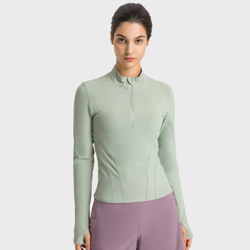 2025春夏新品雙面半拉鏈立領瑜伽外套女彈力緊身收腰顯瘦運動夾克