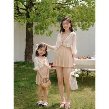 2022新款兒童泳衣女孩公主裙式可愛連體洋氣女童游泳衣夏親子母女