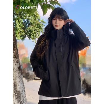 戶外三合一沖鋒衣女2023新款防風防水春秋季黑色高階感潮牌外套男