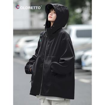 黑色沖鋒衣外套女2023新款高階感山系戶外防水登山服男士春秋潮牌