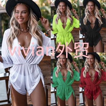 女夏新白色三角系帶高腰連體泳衣