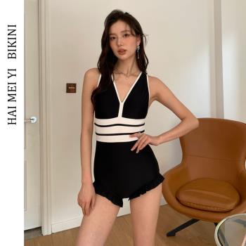 海美逸新款韓國ins連體泳衣女性感露背顯瘦遮肚溫泉度假游泳裝