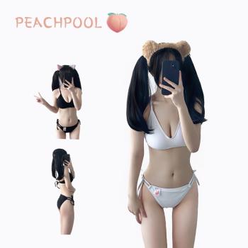 泰國小眾可愛少女甜美白色純欲綁帶小胸聚攏性感辣妹比基尼泳衣女