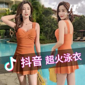 泳衣女士款高級感連體吊帶保守裙式性感露背泡溫泉2025年新款爆款