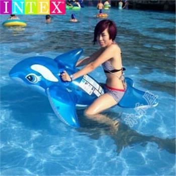INTEX水上動物游泳圈坐騎 藍黑鯨魚座圈動物玩具兒童成人充氣座騎