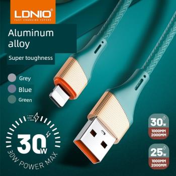 LDNIO力德諾數據線30W快充手機加長1M/2M雙Type-C編織閃充充電線適用iPhone14/13/12/11/安卓