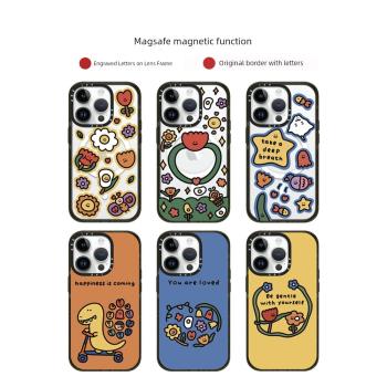 Magsafe磁吸CASE藝術家可愛卡通小花朵15ProMax手機殼適用14Pro亞克力黑邊框iPhone12pro蘋果13女防摔保護套