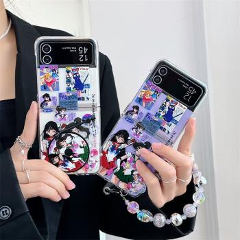 動漫美少女適用三星zflip5手機殼折疊屏Galaxy zflip4保護套創意CD碟片zflip3防摔殼W23Flip可愛卡通女款翻蓋