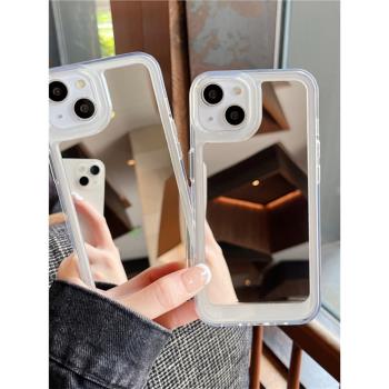 新款簡約奢華iPhone15手機殼鏡面14promax情侶蘋果13補妝鏡子男女款11小香風XR保護套15plus高階感防摔適用