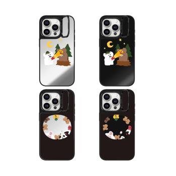 鏡頭框折疊支架Magsafe磁吸Dinotaeng可愛柿子熊鏡面16Pro手機殼適用iPhone15Pro防摔14Promax蘋果13女保護套