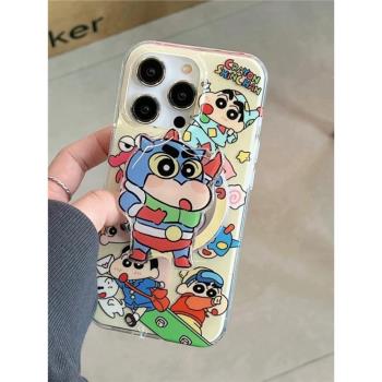 日系卡通可愛動漫超人磁吸支架適用iphone15promax蘋果14手機殼11新款15pro女12小眾13pm雙層矽膠創意防摔套