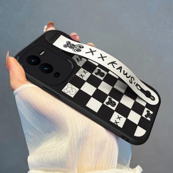 適用VIVOS20手機殼腕帶暴力熊S16ePro格子新款VIVOS15套S18/S19情侶創意S17t支架個性潮牌男女簡約防摔軟矽膠