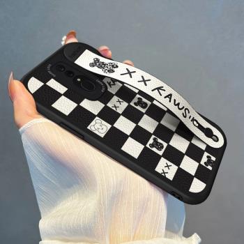 適用OPPOA9手機殼腕帶暴力熊A1Pro格子新款A5套情侶K10X創意支架A7/K9S潮牌男女K11/K12/A9防摔軟矽膠K3/A8