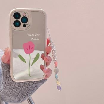 ins鬱金香愛心手鏈條適用蘋果16ProMax手機殼iphone13/15/14新款12mini簡約11女plus鏡面VIVOS15全包X80