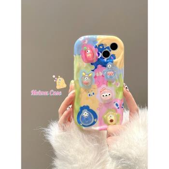 立體卡通彩色小怪獸適用opporeno10pro+手機殼reno9/8/7可愛a1pro公仔a92s新款a58創意findx6搞怪女r17保護套
