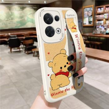 適用OPPOReno13手機殼腕帶可愛小熊Reno12Pro卡通Reno10/119pro+支架保護套8男女潮牌簡約網紅新款防摔軟矽膠
