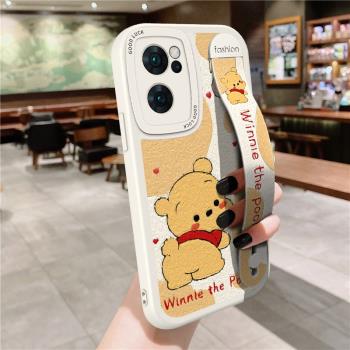 適用OPPOReno7手機殼腕帶可愛小熊5Pro創意卡通7SE支架套男女x3/5k潮牌x5/x6/x7ultra網紅findx8新款防摔矽膠
