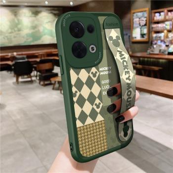 適用OPPOReno13手機殼菱格Reno12Pro腕帶支架Reno10/119pro+潮牌新款創意套8女新款日韓網紅簡約軟矽膠防摔