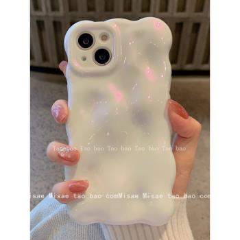 MISAE奶油白氣泡純色鐳射適用iphone14pro max蘋果11手機殼13軟12Pro女矽膠少女鏈條