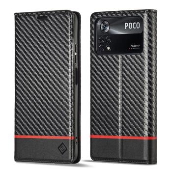 適用5G小米pocox4pro碳纖維翻蓋手機殼插卡保護皮套全包防摔軟膠