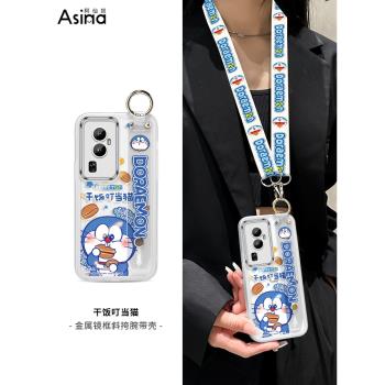好運叮當貓適用opporeno9手機殼10斜挎透明Reno8套腕帶支架創意reno7Pro可愛6女款5新款矽膠OPPO鏡頭全包防摔
