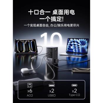 倍思100W智慧數顯快充插座大功率桌面充電站多口插排辦公排插35W插座大疆無人機排插USB快充插線板辦公AC插頭