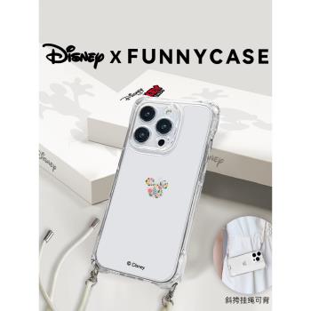 迪士尼適用蘋果15promax手機殼新款斜挎背帶iphone14pro透明矽膠女款全包防摔13promax高階感小眾帶掛繩潮殼