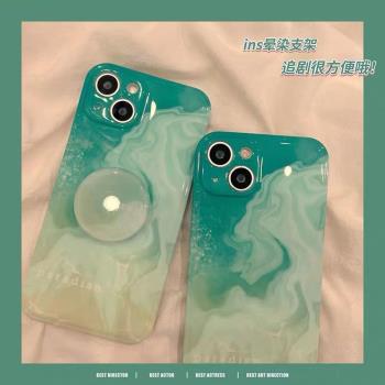 ins風綠色暈染帶支架適用oppo A3pro/a93s手機殼A2pro情侶a57創意A2m防摔a11x全包A97個性A92S小眾a78/a58x女