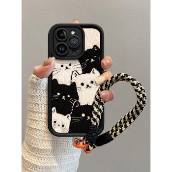 適用蘋果15promax手機殼高階iphone13新款11全包14男女12矽膠x/xr/xs保護套7/8plus防摔por可愛ins的多隻貓咪