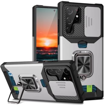 推窗帶卡包適用三星S25ULTRA手機殼S23+plus卡套Galaxys22utlra指環扣支架Galaxy全包s24防摔A55A35A25放卡5g