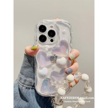 卡斐爾 適用小眾滴膠鐳射愛心手鏈iphone14pro max手機殼蘋果15新款12矽膠11女16高階感plus創意13防摔xr簡約