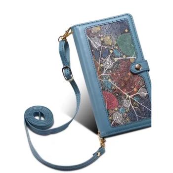 A34民族風適用於三星note20ultra手機皮套S22+拉鏈錢卡包s21FE斜挎背帶S20長繩A53多功能A32時尚s23全包A52女
