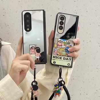 三星ins蠟筆小新手機殼補妝卡通