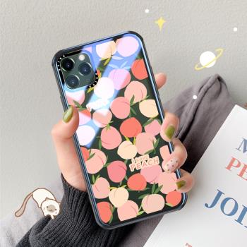 蘋果x手機殼iphone11透明玻璃11promax女款軟邊潮牌iphonexr原創水蜜桃xsmax超薄XS全包保護套11pro帶掛繩