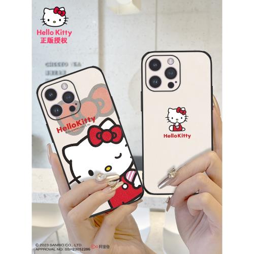 HelloKitty正版適用蘋果14手機殼新款14plus全包iPhone13卡通凱蒂貓12高級素皮11promax高級感小眾por女款KT