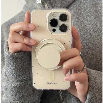 超火韓國ins淡黃色潑墨斑點磁吸支架手機殼適用於iPhone15promax支架14promax蘋果13pro全包12防摔保護套