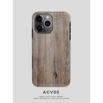 Acvoo木質紋理模擬木紋iPhone15Promax保護防摔不掉色13適用於12蘋果14不發黃手機殼XR藝術二合一擬物殼