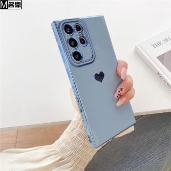 三星S22Ultra手機殼電鍍愛心新款適配Galaxy S25保護套鏡頭全包防摔s24/21plus矽膠軟21Fe潮時尚奢華女軟外殼